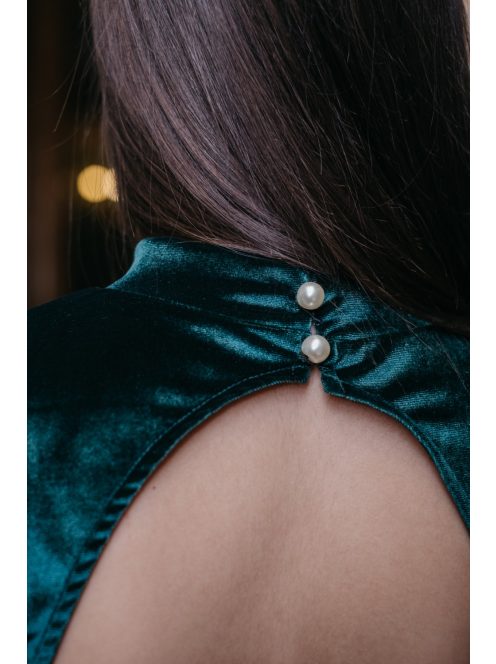 Kyla – hátnélküli zöld bársony mini ruha