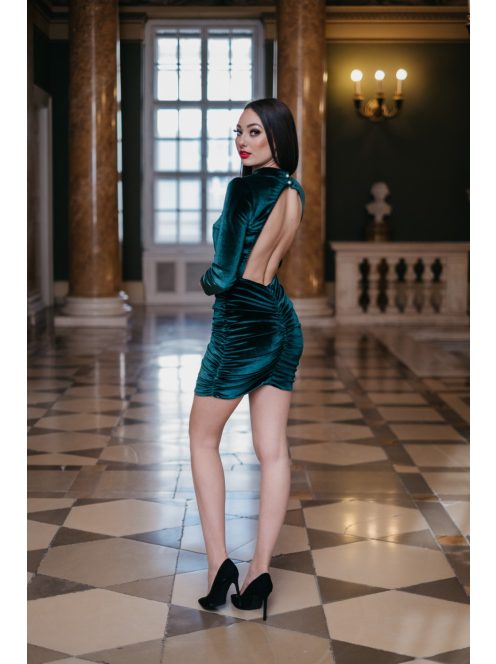 Kyla – hátnélküli zöld bársony mini ruha