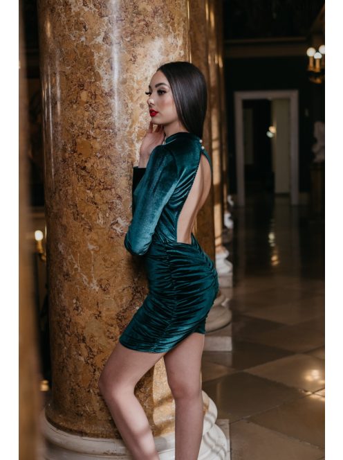 Kyla – hátnélküli zöld bársony mini ruha