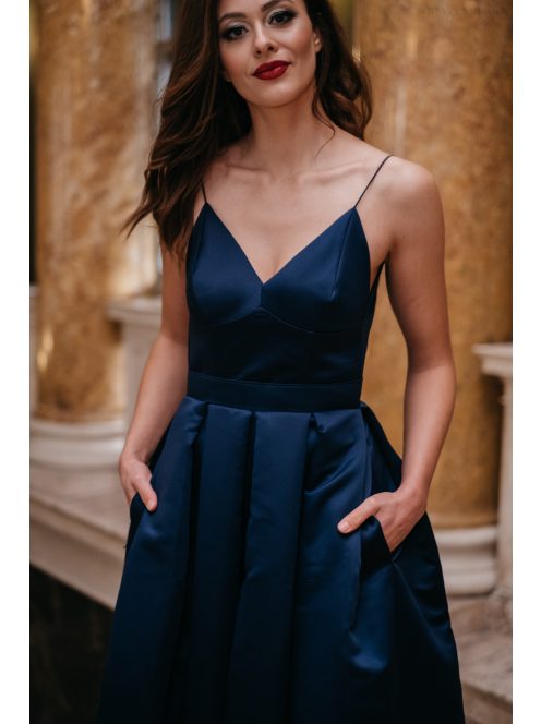 Zenina – sötétkék V-kivágású maxi ruha