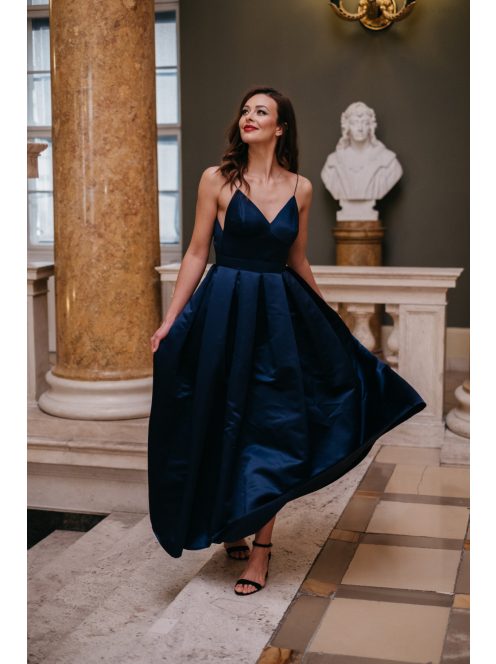 Zenina – sötétkék V-kivágású maxi ruha