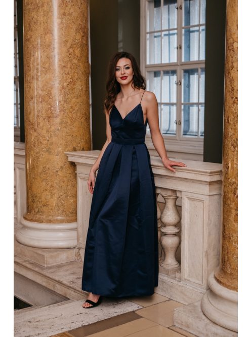 Zenina – sötétkék V-kivágású maxi ruha