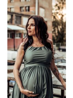 Elől-hátul zárt, ujjatlan maxi ruha – army