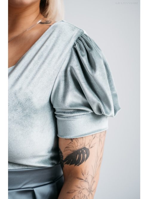 Ramóna - Zöldes szatén maxi bársony felsőrésszel