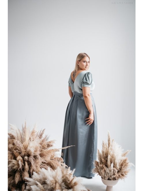 Ramóna - Zöldes szatén maxi bársony felsőrésszel