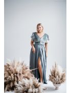 Ramóna - Zöldes szatén maxi bársony felsőrésszel
