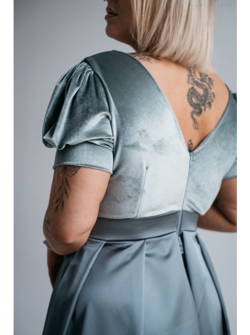 Ramóna - Zöldes szatén maxi bársony felsőrésszel