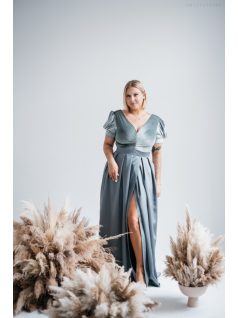 Ramóna - Zöldes szatén maxi bársony felsőrésszel