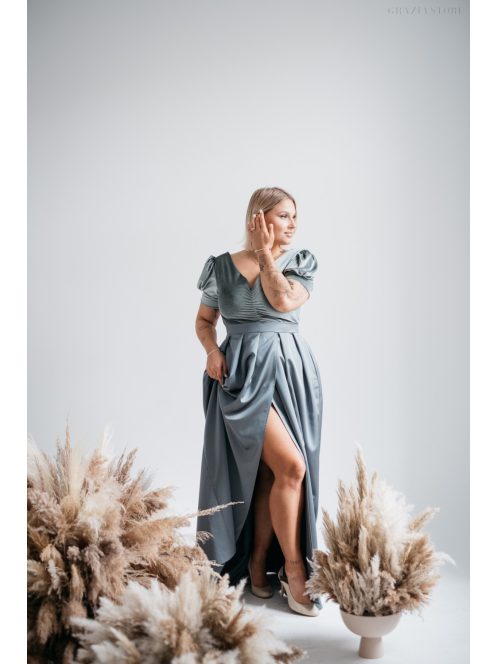 Ramóna - Zöldes szatén maxi bársony felsőrésszel