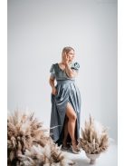 Ramóna - Zöldes szatén maxi bársony felsőrésszel