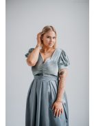 Ramóna - Zöldes szatén maxi bársony felsőrésszel