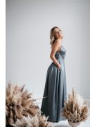 Zenina- Zöldes szatén V kivágású maxi ruha