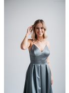 Zenina- Zöldes szatén V kivágású maxi ruha