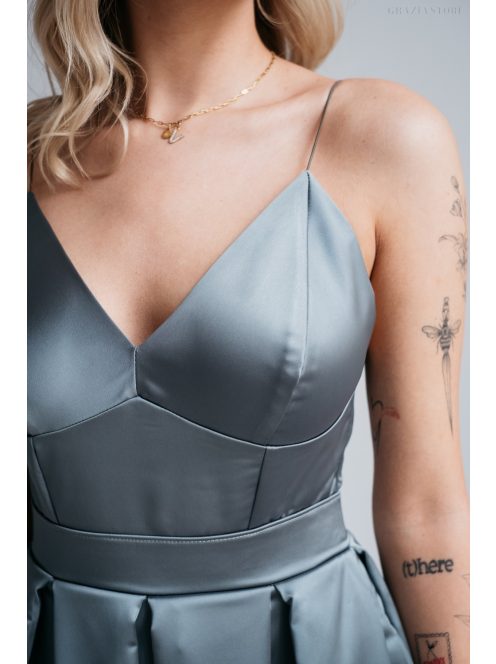 Zenina- Zöldes szatén V kivágású maxi ruha