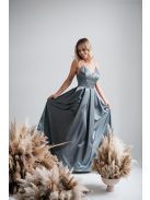 Zenina- Zöldes szatén V kivágású maxi ruha