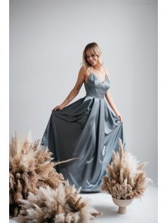 Zenina- Zöldes szatén V kivágású maxi ruha