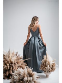 Zenina- Zöldes szatén V kivágású maxi ruha