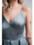 Zenina- Zöldes szatén V kivágású maxi ruha