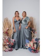 Zenina- Zöldes szatén V kivágású maxi ruha