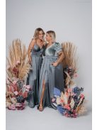 Zenina- Zöldes szatén V kivágású maxi ruha