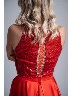 Melinda top - Csillámos, ujjatlan crop-top piros színben.