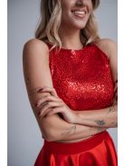 Melinda top - Csillámos, ujjatlan crop-top piros színben.