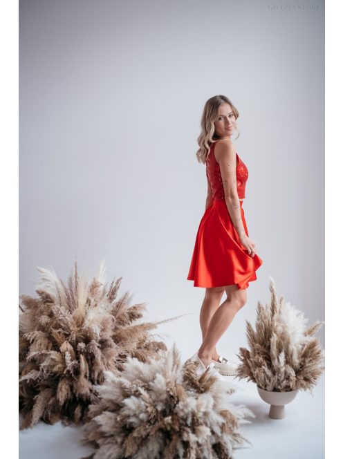 Kör mini szoknya - piros szatén