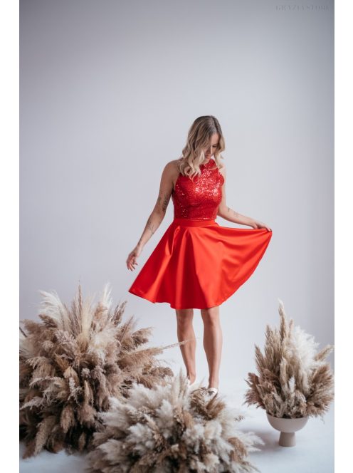 Kör mini szoknya - piros szatén