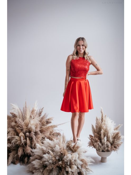 Kör mini szoknya - piros szatén