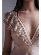 Anasztázia – pezsgő színű maxi ruha fodros ujjakkal