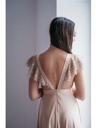 Anasztázia – pezsgő színű maxi ruha fodros ujjakkal