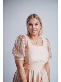 Kitti - pezsgő színű midi ruha puffos ujjakkal