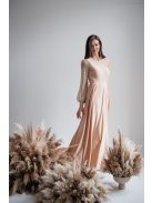 Nicola – pezsgő színű maxi ruha aszimmetrikus felsőrésszel