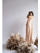 Nicola – pezsgő színű maxi ruha aszimmetrikus felsőrésszel