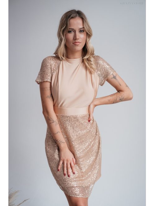 Roxana - pezsgő színű flitteres mini ruha 