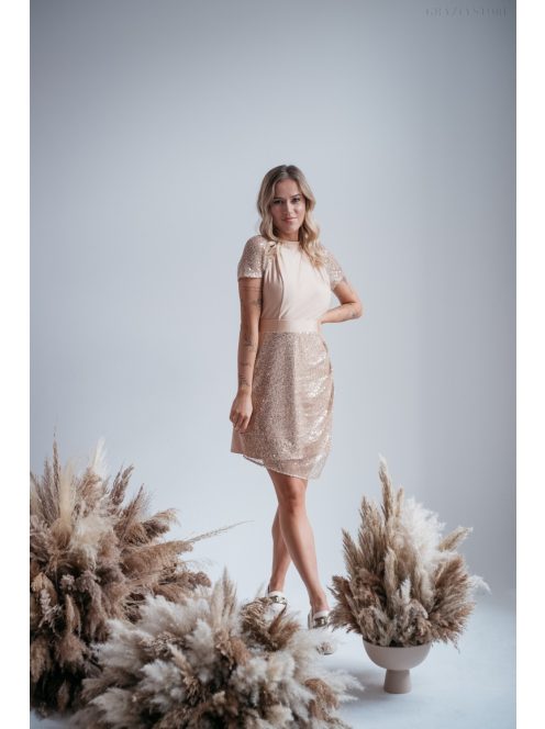 Roxana - pezsgő színű flitteres mini ruha 