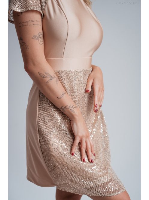 Roxana - pezsgő színű flitteres mini ruha 