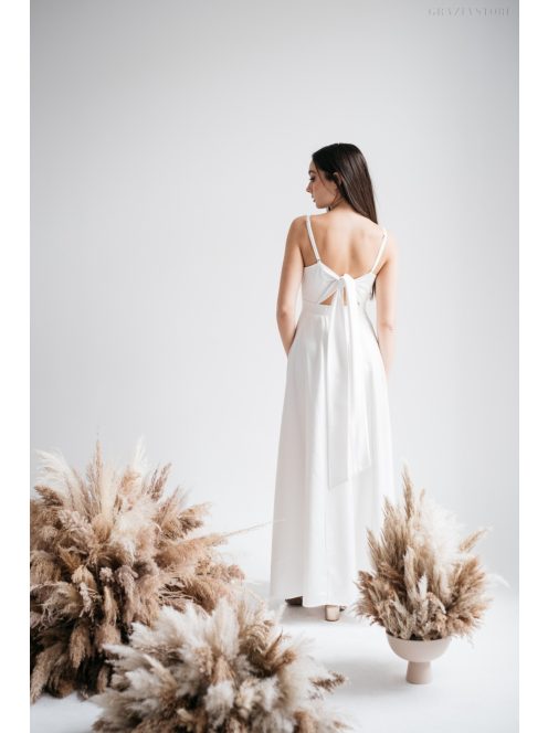 Dália – fehér szatén maxi furfangos hátrésszel