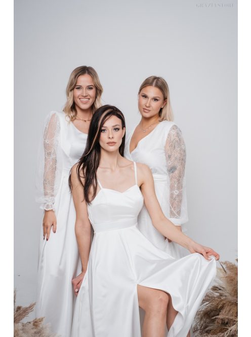 Dália – fehér szatén maxi furfangos hátrésszel