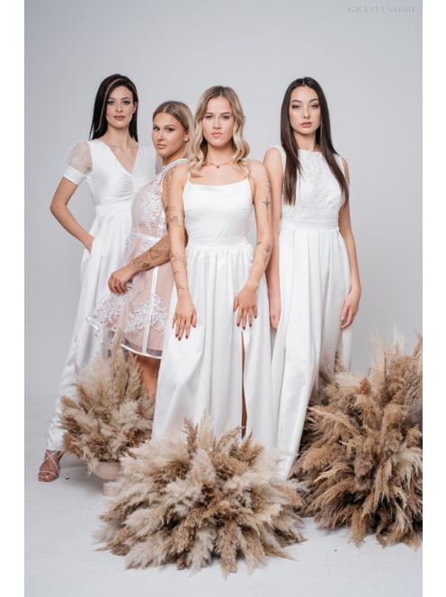 Madleine – fehér szatén maxi ruha hátán pántokkal 