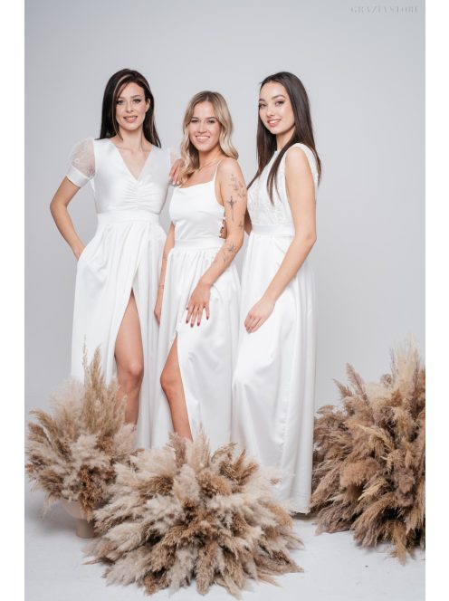 Madleine – fehér szatén maxi ruha hátán pántokkal 