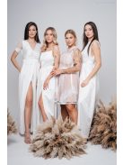 Alexa – csipke és szatén rátétes fehér mini ruha