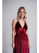 Emma - V-kivágású bordó bársony ruha különleges hátrésszel 
