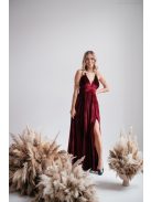 Emma - V-kivágású bordó bársony ruha különleges hátrésszel 