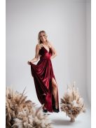 Emma - V-kivágású bordó bársony ruha különleges hátrésszel 
