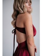 Emma - V-kivágású bordó bársony ruha különleges hátrésszel 