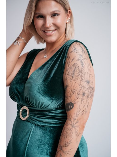 Heater – Sötétzöld ujjatlan bársony ruha, derekán övszerű dísszel