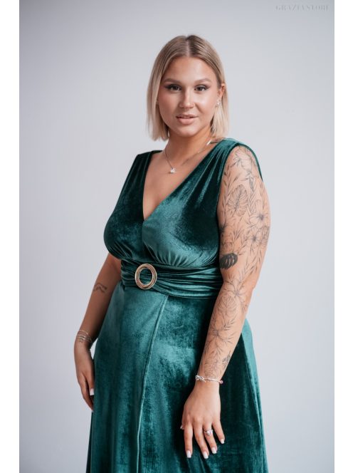 Heater – Sötétzöld ujjatlan bársony ruha, derekán övszerű dísszel