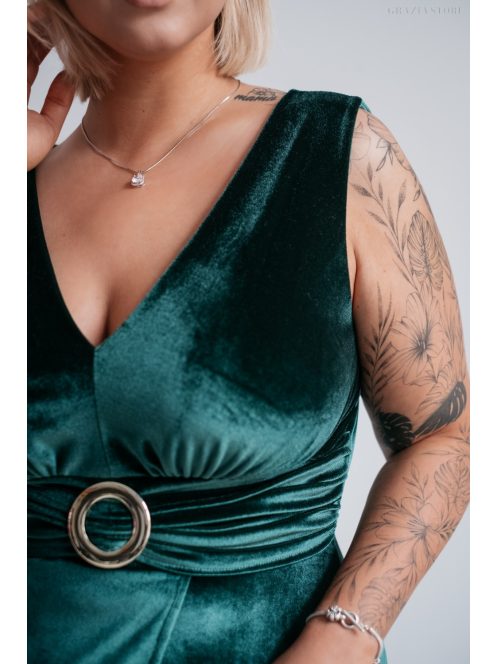 Heater – Sötétzöld ujjatlan bársony ruha, derekán övszerű dísszel