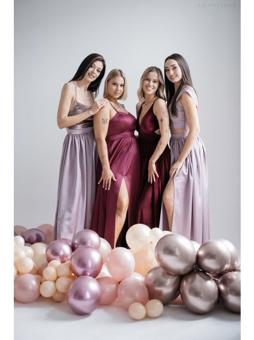  Alkalmi szetteket kiegészítő mályva színű szatén maxi szoknya.